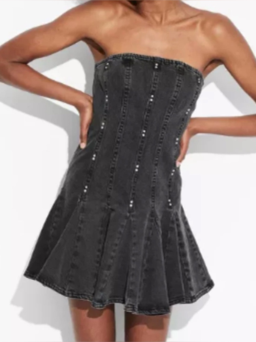 Wild Fable Women's Denim Pleated A-Line Mini Dress Black Wash Small Grunge
